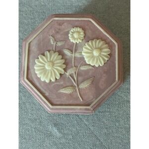 VTG Soapstone Embossed Jewelry Music Box USA Working Blush Pink Octagon